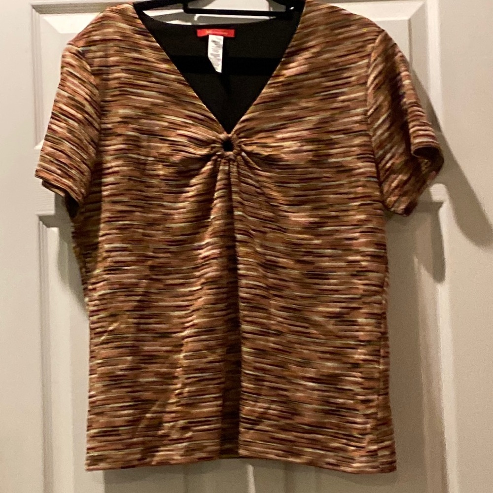 Anne Klein Beige Coral and Olive Knit Sweater